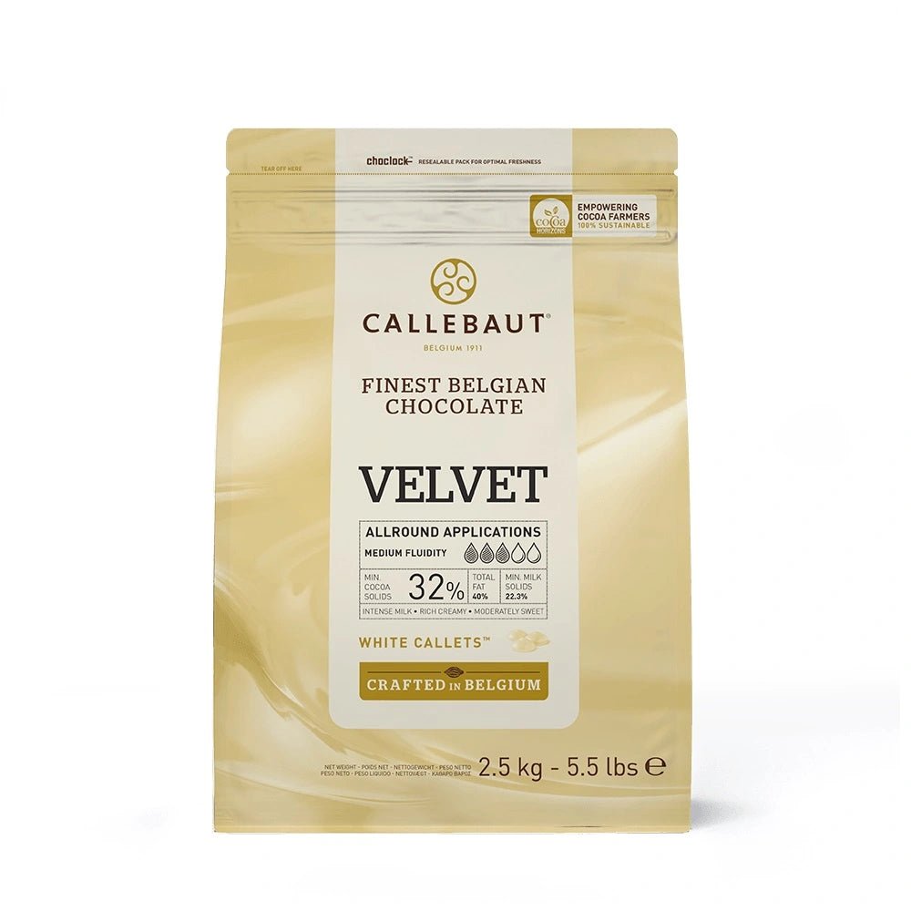 Finest Belgian chocolate Velvet blanc Callebaut - Atelier Gourmandise